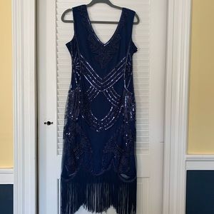 Beaded cocktail dress with fringe